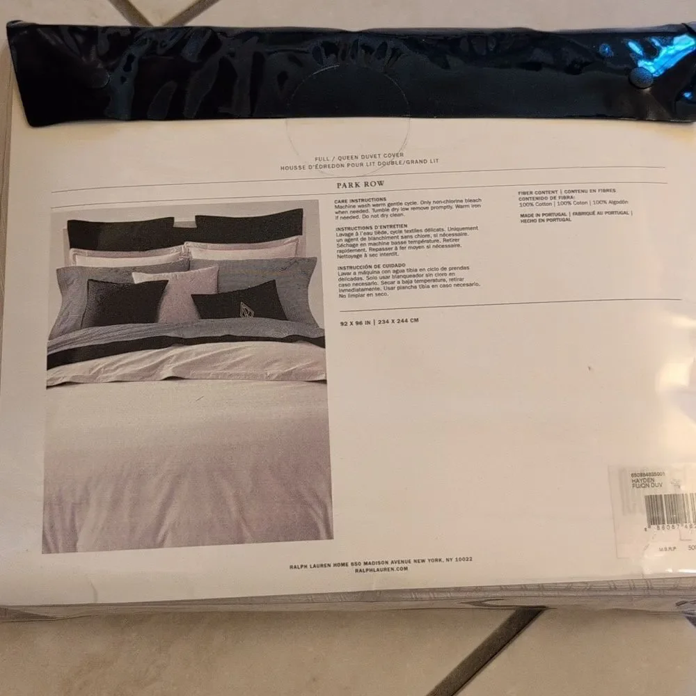 NWT Ralph Lauren Full / Queen Duvet Hayden Cream White Art Deco Cotton Sateen